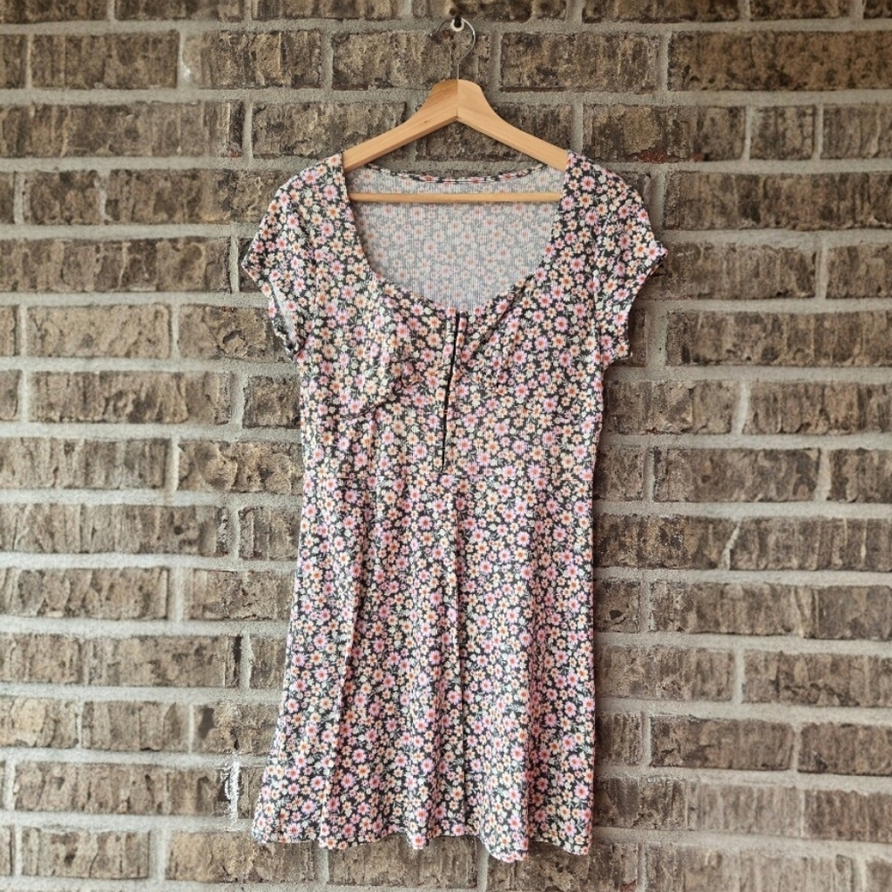 Floral Scoop Neck Short Sleeve Pink Floral Dress